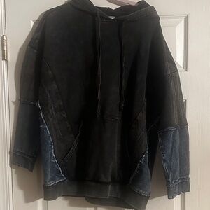 Black Patchwork Hoodie Sweatshirt - Unbranded